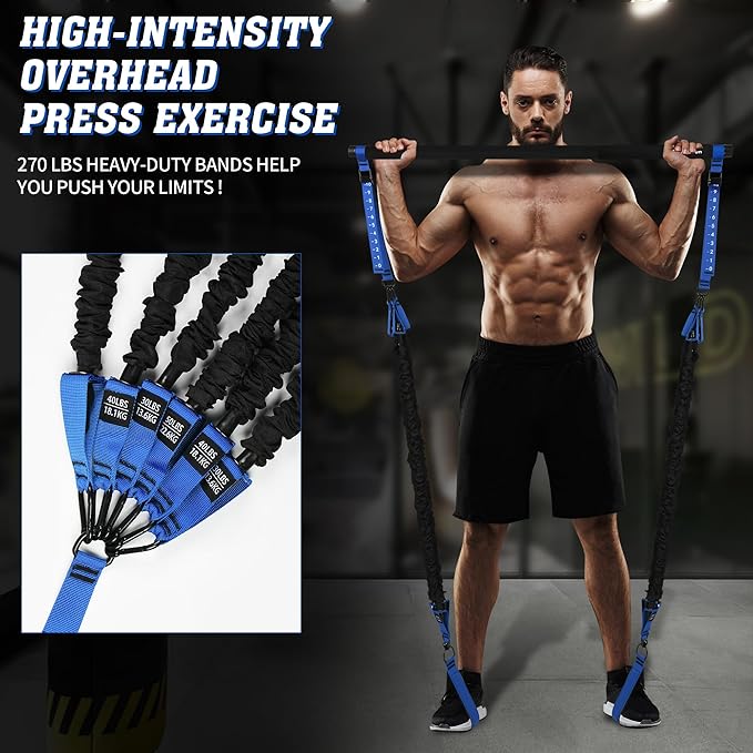 Portable Pilates Bar Kit with Resistance Bands for Men and Women - 3 Set Exercise Resistance Bands - Multifunctional Home Gym - Supports Full-Body Workouts – with Fitness Poster and Video