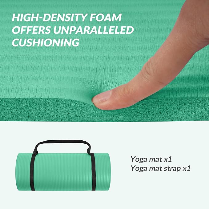 BalanceFrom 1-Inch Thick High-Density Exercise Yoga Mat, Non-Slip Workout Mat with Carry Strap for Men & Women, Ideal for Pilates, Stretching & Floor Exercises at Home or Gym, Multiple Color