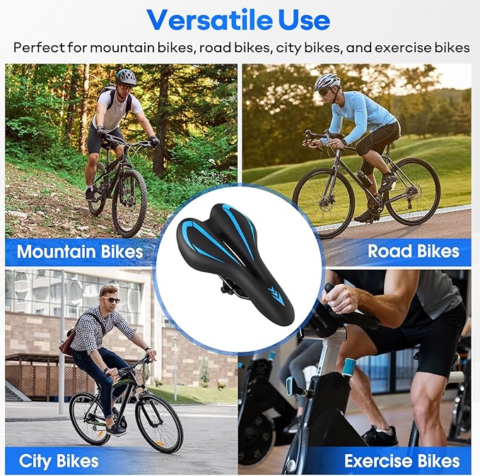 New Gel Bike Seat for Men & Women, Mjkeomo Waterproof Bicycle Seat Breathable Mountain Bike Saddle Gel Bicycle Saddle for MTB, BMX, Road Bike, City Bikes, Exercise Bikes