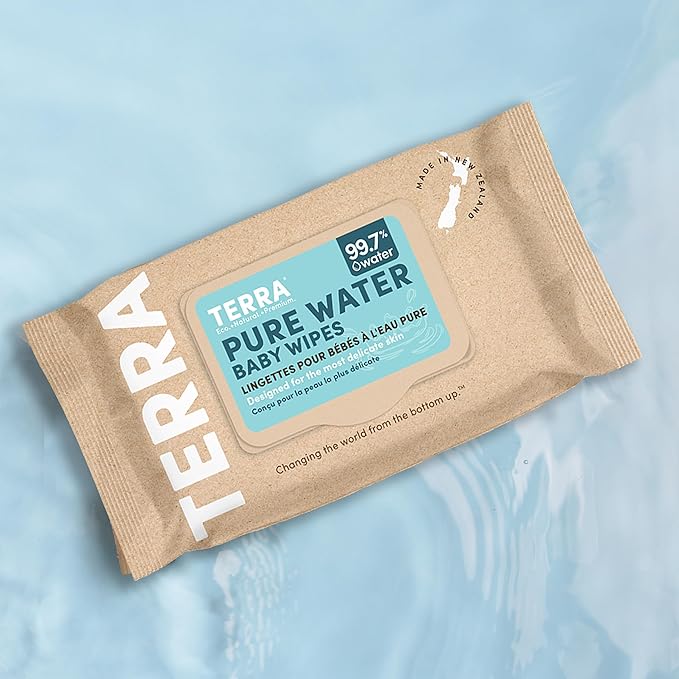 Terra Bamboo Water Baby Wipes: 99.7% Pure New Zealand Water, 100% Biodegradable Bamboo Fiber, 0% Plastic, Unscented Baby Wipes for Sensitive Skin, 12 Packs of 70 Wipes