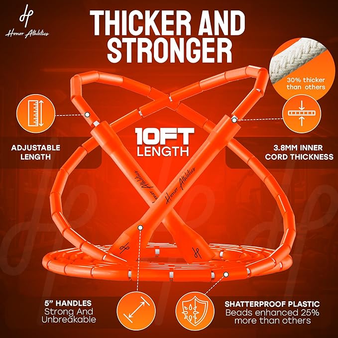 Honor Athletics 2.0 Beaded Jump Rope - Adjustable with Unbreakable Handles & Shatterproof Beads for Enhanced Fitness Training