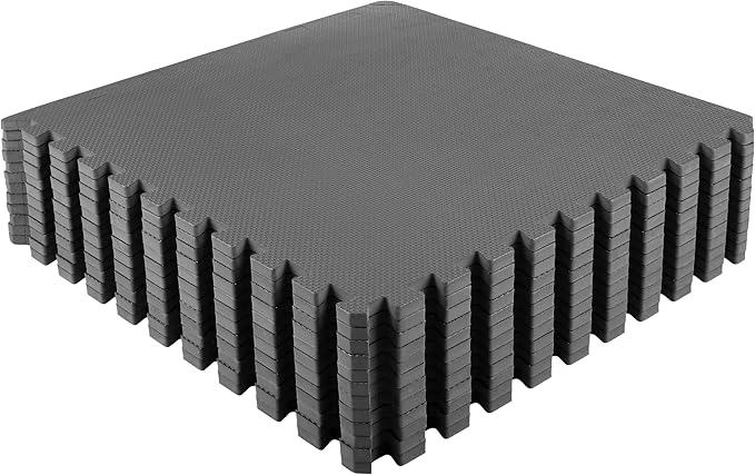 EVA Foam Mat Tiles 12-Pack - 48 SQ FT of Interlocking Padding for Garage, Playroom, or Gym Flooring - Exercise Mat or Baby Playmat by Stalwart (Gray)