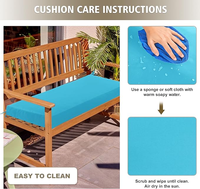 Outdoor Bench Cushion Waterproof 42"x18" – Fade-Resistant Patio Furniture Cushion with Ties for Porch Swing, Loveseat, or Indoor Bench Replacement, Teal