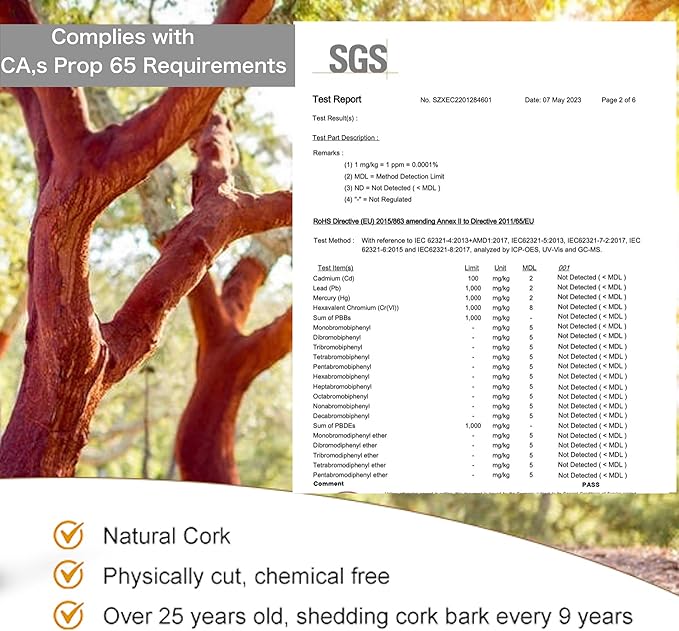 Cork Yoga Blocks 2 Pack Set -Natural Cork from Portugal, 9"x6"x4" Yoga Blocks Non-Slip&Anti-Tilt for Women| Men, Lightweight, Odor-Resistant| Moisture-Proof, Perfect Yoga Equipment