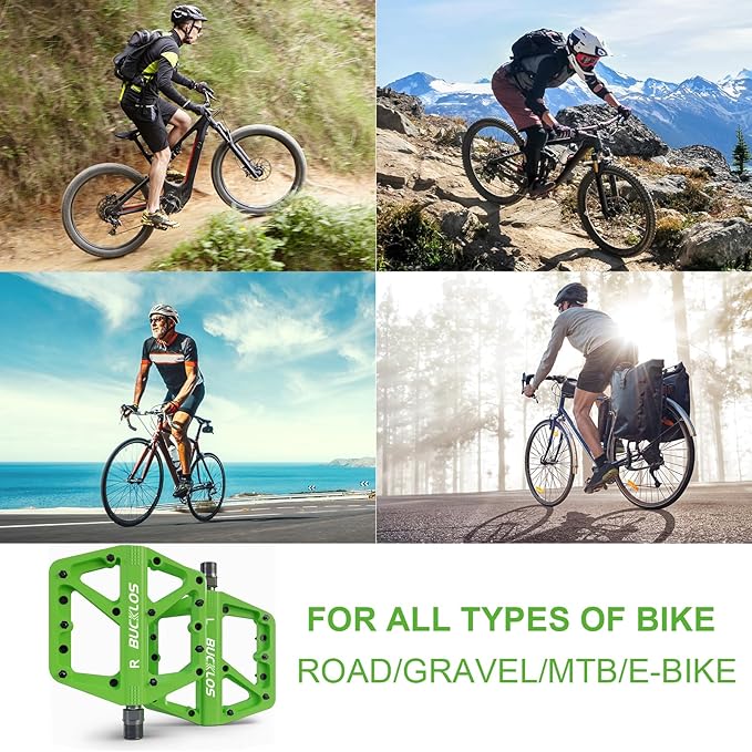 BUCKLOS Mountain Bike Pedals MTB Pedals Flat, Adult Bicycle Road Bike Large Platform Nylon Non-Slip Pedal for Gravel Bike/Hybrid Bike 9/16"