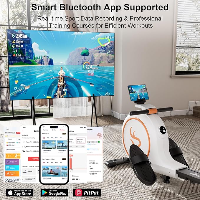 DeerRun Rowing Machines for Home, 32 Levels of Quiet Resistance Magnetic Rowing Machine, 300LBS Capacity, Row Machine with LED Monitor & Comfortable Seat, Bluetooth, App Supported and Tablet Holder