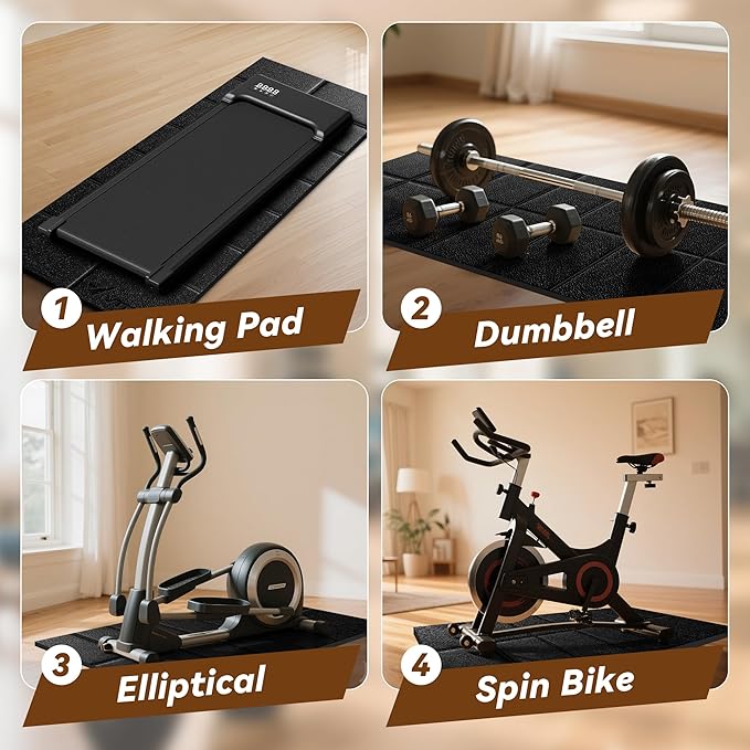 Walking Pad Mat for Carpet, Treadmill Mat for Hardwood Floors, Bike Mat Compatible with Peloton β Non-Slip Exercise Mat, Shock Absorbing & Floor Protection for Home Gym Use