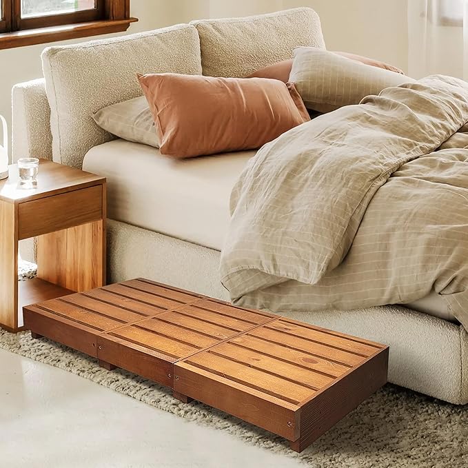 Outdoor Steps 3.5'' Height, Wooden Step Platform 35” Length, Step Stool with Non Slip Pads, Wooden Platform, Step for Outside, Wooden Platform for Bathroom, Kitchen, Bed(Oak)