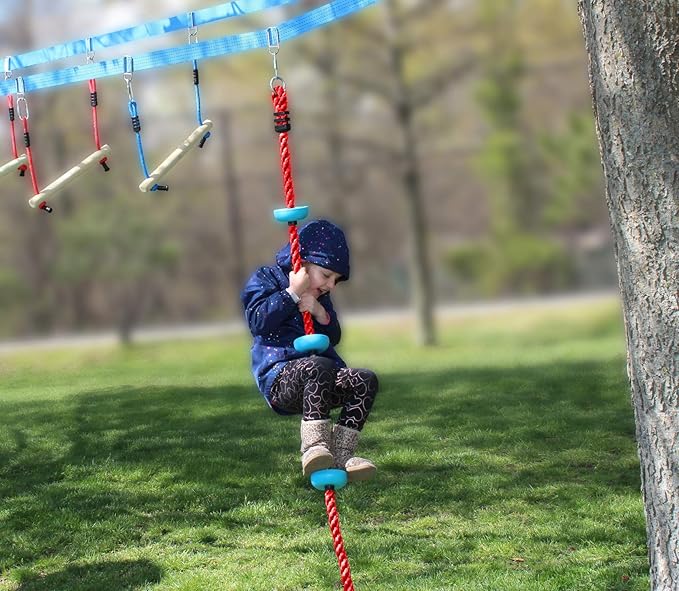 Lily's Things Climbing Rope for Kids | Ninja Warrior Accessories for Slackline Obstacle Course | Attach to Most Home Playground Equipment Sets | Ninja Slackline Accessories | 6Ft Long | 5 Foot Holds