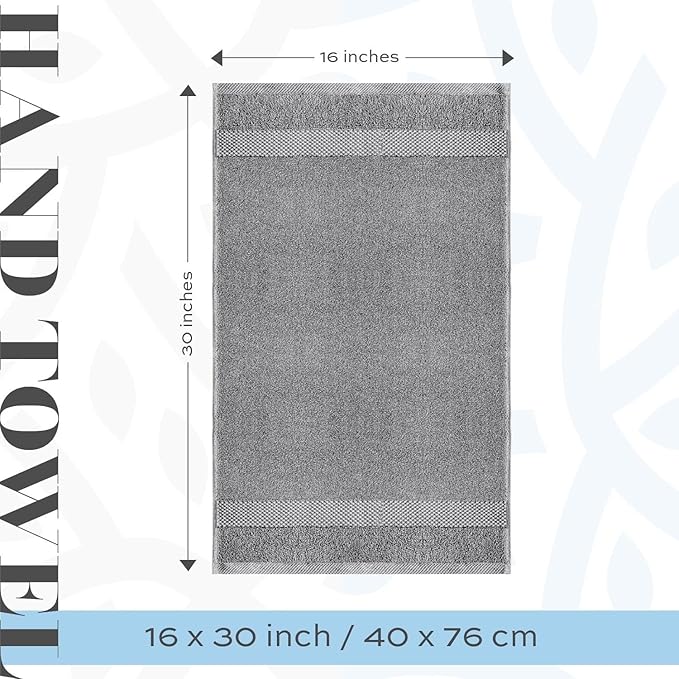 White Classic Luxury Hand Towels | 100% Turkish Cotton Hotel spa Bathroom Towel | 16x30 | 6 Pack | Light Grey