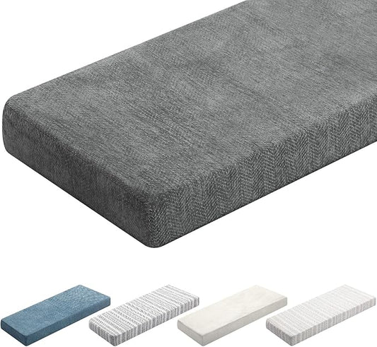 Leinuosen Bench Cushion 42x16x4 Inch for Indoor Furniture Weaving Texture Chenille Kitchen Bay Window Non Slip Seat Cushion Tufted Thicken Pad for Patio Porch, Mudroom Entryway (Gray)
