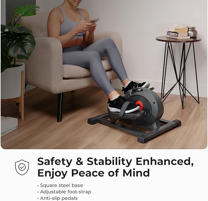 Sunny Health & Fitness Sitting Under Desk Pedal Exerciser, Portable Training Machine for Senior Exercise, Home Workout Elliptical & Bike, Optional Free SunnyFit App Connection, Motorized, or in Pink