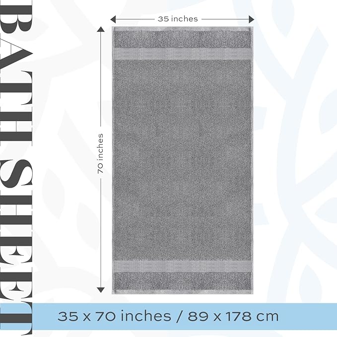 White Classic Luxury Soft Bath Sheet Towels - 650 GSM Cotton Luxury Bath Towels Extra Large 35x70 | Highly Absorbent and Quick Dry | Hotel Quality Extra Large Bath Towels Oversized, Light Grey, 2 Pack