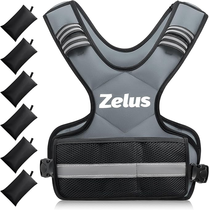 ZELUS Weighted Vest for Men and Women | 4-10lb/11-20lb/20-32lb Vest with 6 Ironsand Weights for Home Workouts | Adjustable Body Weight Vest Exercise Set for Cardio and Strength Training