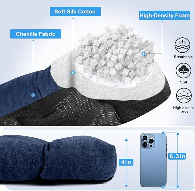 Bench Cushion 45 Inch - Chenille Fabric, High-Density Foam, Non-Slip Bottom, Soft Durable Indoor Tufted Long Seat Cushion for Window Garden Furniture (Deep Blue, 45x18x4 Inch)