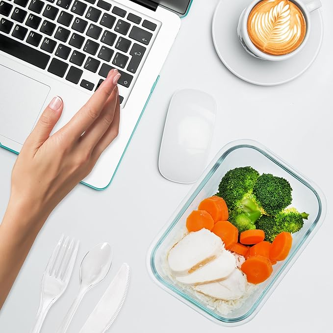 PrepNaturals 5 Pack 36 Oz Glass Meal Prep Containers - Dishwasher Microwave Freezer Oven Safe - Glass Storage Containers with Lids