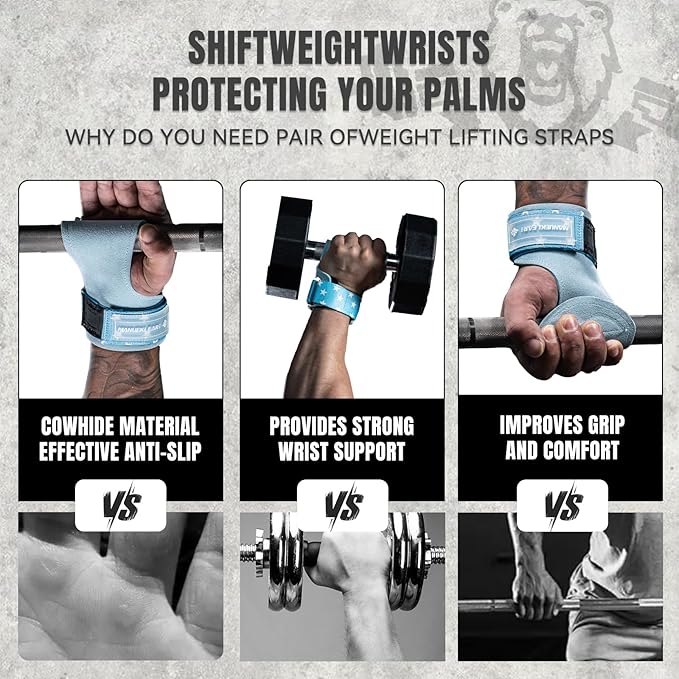 MANUEKLEAR Gym Straps Weight Lifting, Double Leather Lifting Straps for Men Deadlift with Cushion Wrist Loop, Gym Lifting Wrist Wraps for Weightlifting