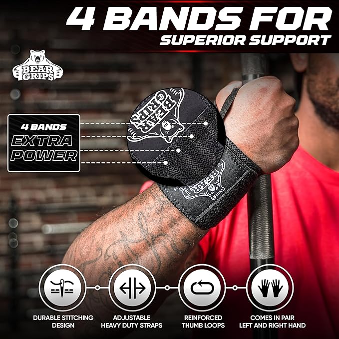 Bear Grips Wrist Wraps for Weightlifting | Weight Lifting Wrist Straps for Weightlifting | Extra Strength Gym Wrist Wraps | Two Wrist Wrap Per Pack | 12β & 18β | Lifting Wrist Wraps for Men & Women