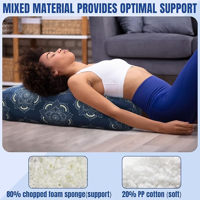 MABOZOO Yoga Bolster Pillow, Rectangular Yoga Bolster for Restorative & Meditation, Professional Meditation Cushion with Carry Handle