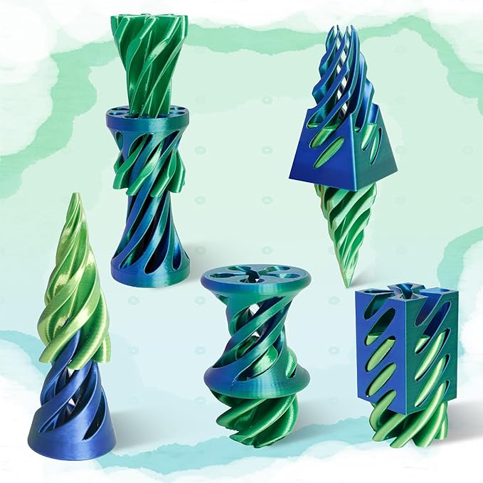 5 Packs Impossible Cone Fidget Toy, 3D Printed Spiral Cone Fidget Toy for Anxiety Relaxing, Impossible Pyramid Passthrough Birthday Party Gift for Adults & Kids Desk Decor(Blue Green+Yellow Green)