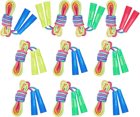 Jeffbaubl 10 Pack Jump Rope for Kids, 7.2Ft Kids Rainbow Jump Rope, Adjustable Jumping Ropes with Plastic Handles, Skipping Ropes for Boys Girls Outdoor Activity Party Favors
