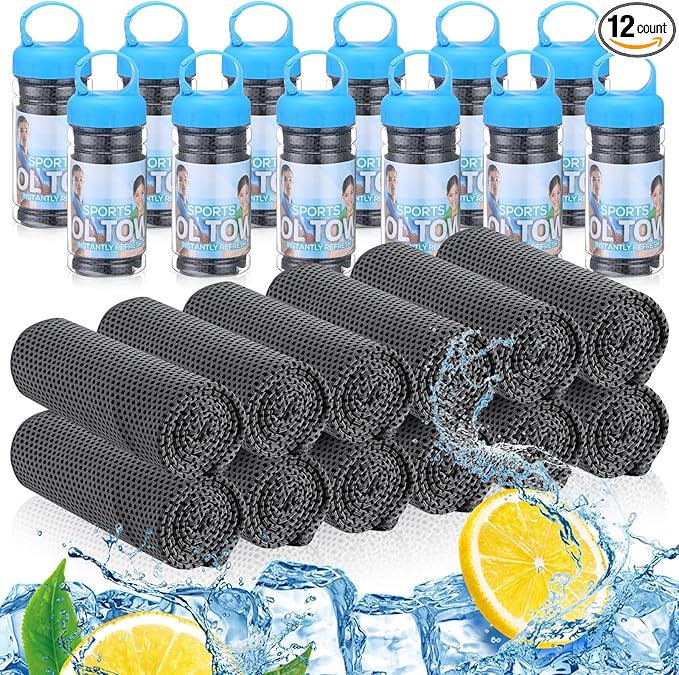 12 Pack 32 x 12 in Cooling Towels Bulk for Neck and Face Microfiber Ice Towel Sweat Towels Breathable Soft Chilly Towel Portable Cool Neck Rags for Yoga Sport Gym Workout Fitness