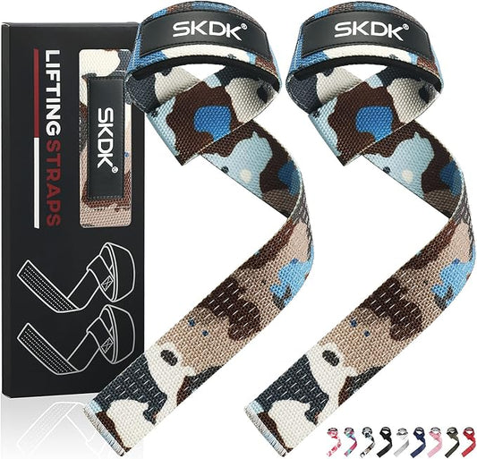 SKDK Cotton Hard Pull Wrist Lifting Straps Grips Band-Deadlift Straps with Neoprene Cushioned Wrist Padded and Anti-Skid Silicone - for Weightlifting, Bodybuilding, Xfit, Strength Training