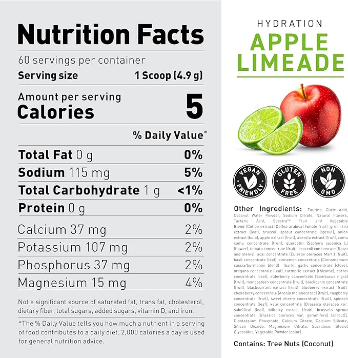 Kaged Electrolyte Hydration Powder Hydracharge Apple Limeade Sports Drink for Men and Women Pre, Post, Intra Workout Supplement 60 Servings