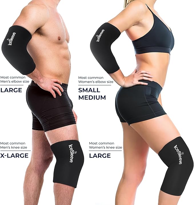 IceSleeve Elbow & Knee Ice Pack Wrap, Reusable Ice Sleeve for Arm & Leg, Flexible Gel Ice Pack for Knee Injuries, Tennis Freeze Sleeve Elbow Compression Wrap, Cold & Heat Therapy, Black XL 1 Pack