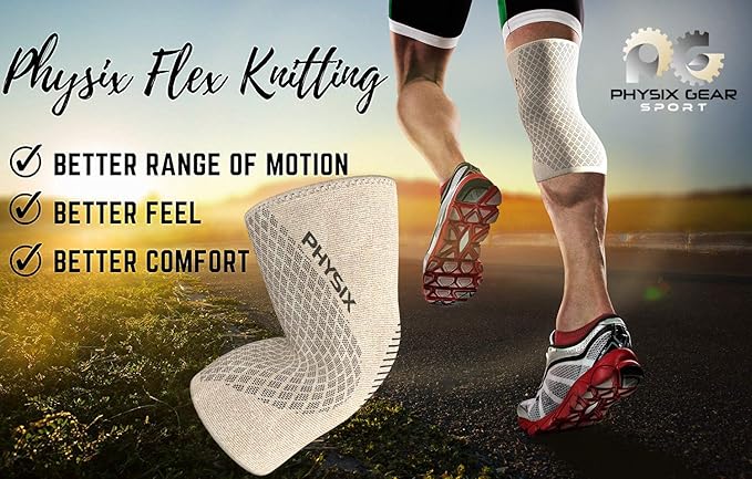 Physix Gear Knee Compression Sleeve for Men & Women - Best Compression Knee Brace for Walking, Running, Gym, Basketball, Weightlifting,Workout, Sports - Knee sleeves Support Compression & Stability