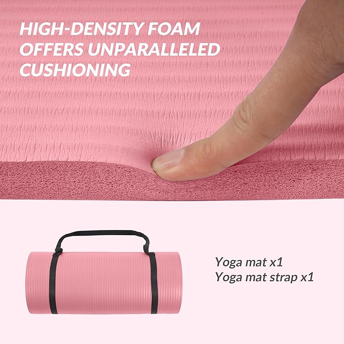 BalanceFrom 1-Inch Thick High-Density Exercise Yoga Mat, Non-Slip Workout Mat with Carry Strap for Men & Women, Ideal for Pilates, Stretching & Floor Exercises at Home or Gym, Multiple Color