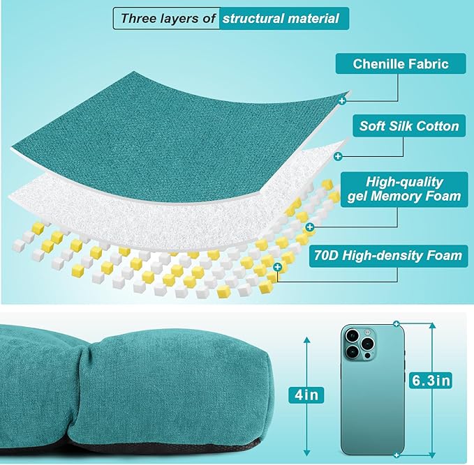 Bench Cushion 36 Inch - Chenille Fabric, High-Density Foam, Non-Slip Bottom, Soft Durable Indoor Tufted Long Seat Cushion for Window Garden Furniture (Sea Blue, 36x14x4 Inch)