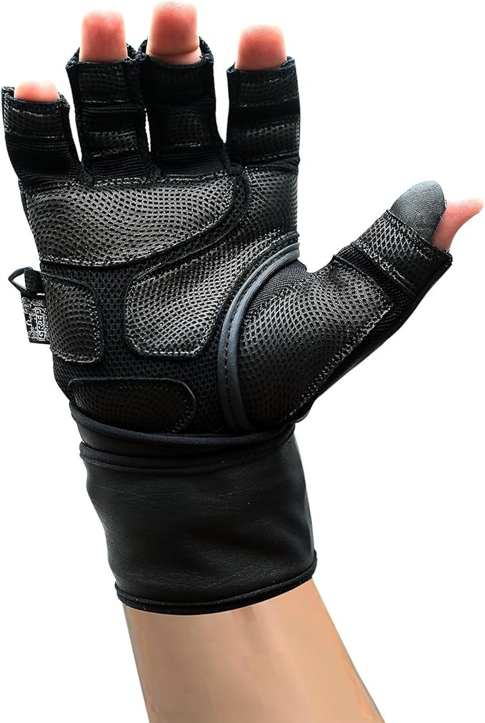 Epic Leather Gym Gloves with Built in 2" Wide Wrist Wraps Grip & Design for Weightlifting Power Lifting Bodybuilding & Strength Training Workout Exercises