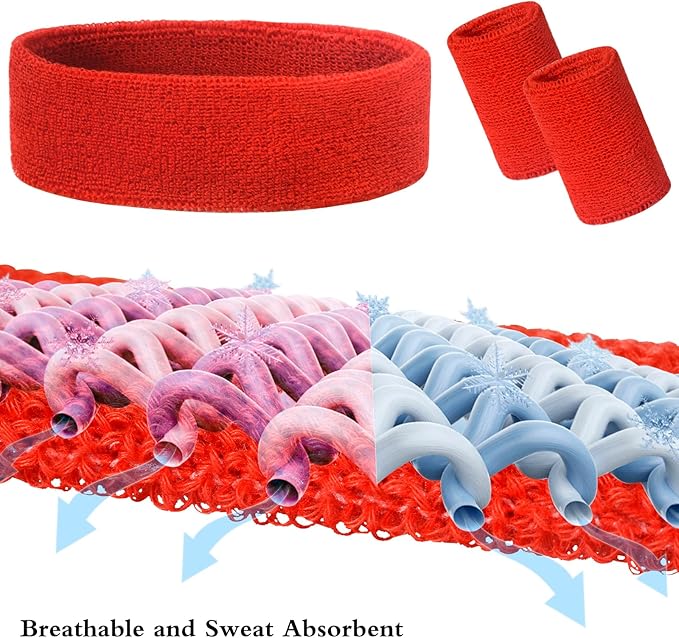 24 Pcs Neon Sweatbands Set Include 8 Pcs Sports Headband and 16 Pcs Cotton Wristbands 80s Neon Sweat Bands Bulk for Gym, Tennis, Basketball, Running, Exercise