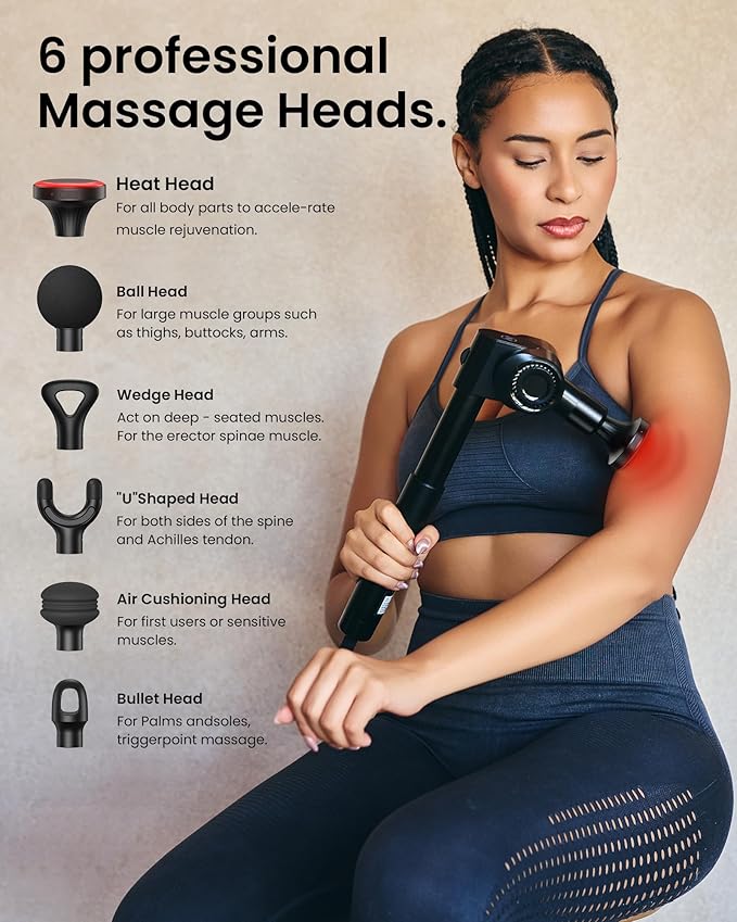 Massage Gun with Heat,Deep Tissue Handheld Percussion Back Massager for Muscle/Neck/Body Pain Relief with Long Extension Retractable Handle,32-Speeds,Foldable,5 Adjustable Angles,with Carry Case