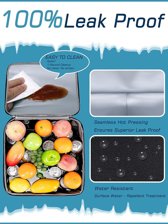 Insulated Soft Cooler Bag 12"x12"x12" Large Leakproof Soft Sided Ice Chest for Travel Beach Camping, 50 Cans Portable Cooler Box for Grocery Shopping, Road Trips