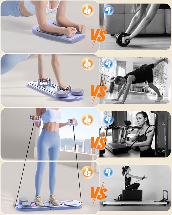 Pilates Board Pilates Reformer Set, Multifunctional Pilates Board for Home Workout, Foldable Abs Core Trainer Board,Pilates Board for Women, Men & Beginners for Full-Body Workouts