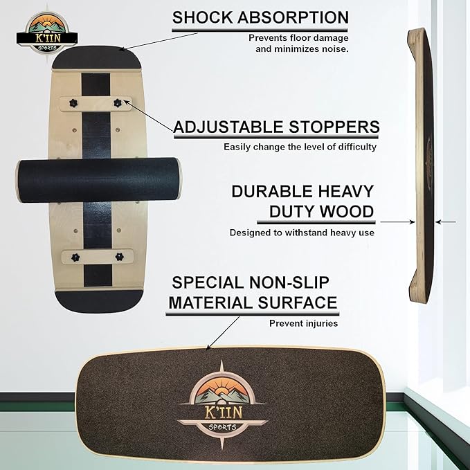 Kiin Balance Board Trainer, adjustable stoppers – Indo Board, Balancing Board for Surfing, Core Training, Wobble Board for Skateboarding, Surfing, Skating, Yoga and Fitness.