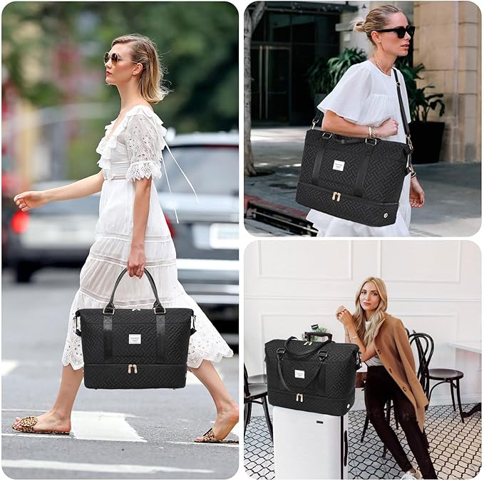 Duffle Bag for Travel, Weekender Bag with Shoe Compartment, Carry On Overnight Bag for Women with Toiletry Bag, Gym Bag with Wet Pocket, Hospital Bags for Labor and Delivery Beige