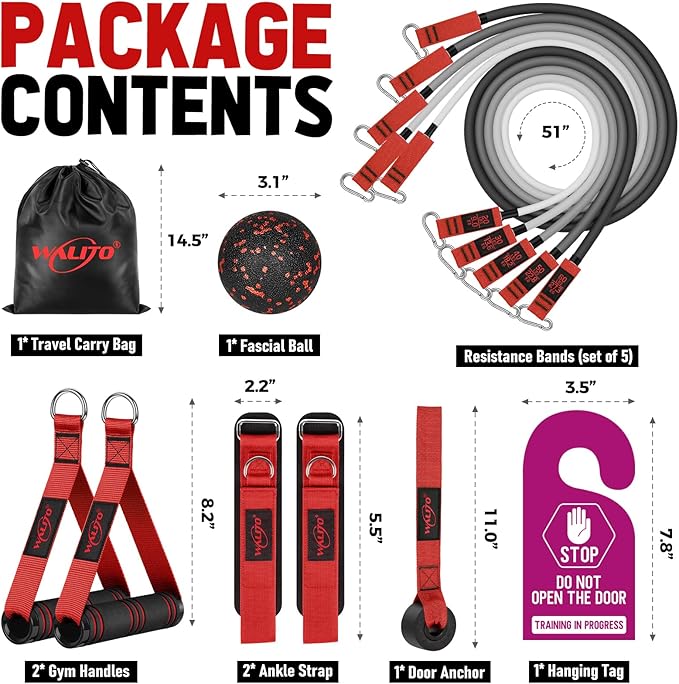 WALITO Resistance Bands Set - Exercise Bands with Handles, Door Anchor, Legs Ankle Straps, for Heavy Resistance Training, Physical Therapy, Muscle Training, Yoga, Home Workouts, Gym