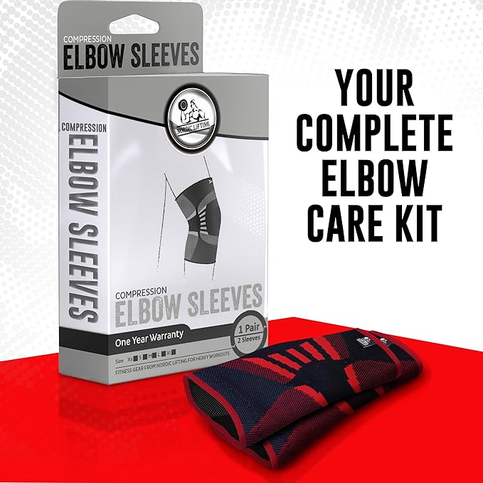 Nordic Lifting Elbow Compression Sleeves (1 Pair) for Men & Women - Support for Pain Relief, Tendonitis, Golfer’s & Tennis Elbow - Weightlifting Brace for Workout, Arm & Joint Recovery