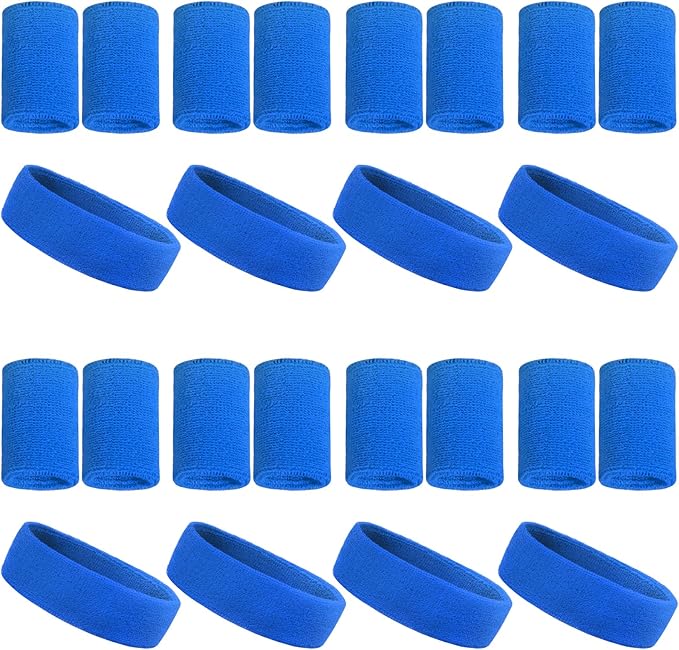 24 Pcs Neon Sweatbands Set Include 8 Pcs Sports Headband and 16 Pcs Cotton Wristbands 80s Neon Sweat Bands Bulk for Gym, Tennis, Basketball, Running, Exercise