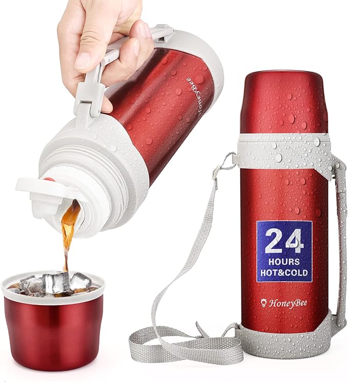 HoneyBee Coffee Thermo Keeps Liquid Hot or Cold for Up to 24 Hours Thermo 41 Ounce Thermos for Hot Drinks 18/8 Stainless Steel Bpa-Free Insulated Flask,termos para cafe…