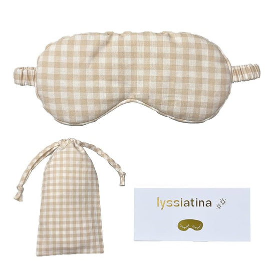 Sleep Mask Linen Eye Mask with Elastic Band,Comfort Sleeping Shade for Nighttime Sleeping, Traveling & Napping,Side Sleeper Eye Cover Cooling with Travel Bag Gift Package(Gingham)