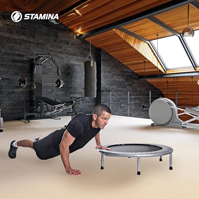 Stamina Folding Trampoline with Smart Workout App, Black - Portable Fitness Rebounder for Home Gym, Cardio & Strength Training, Jumping Exercise Equipment
