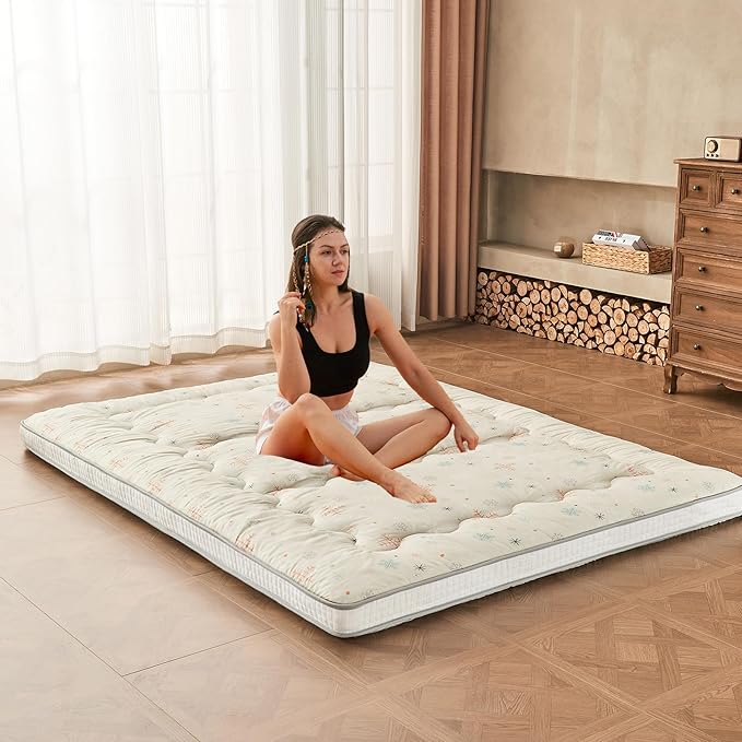 Dr.Futon Japanese Floor Futon Mattress Extra Thick Folding Roll Up Bed Topper Mat for Guest,Lounger and Tavel