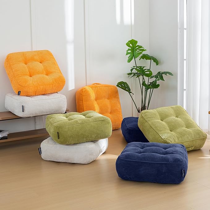 8" Washable Floor Pillow Cushion for Adults, Meditation Cushion Pillow, Large Square Floor Sitting, Removable Tufted Corduroy Cover, for Tatami Living Room or Yoga, 22x22 Inch, 2Pack, Machine Washable