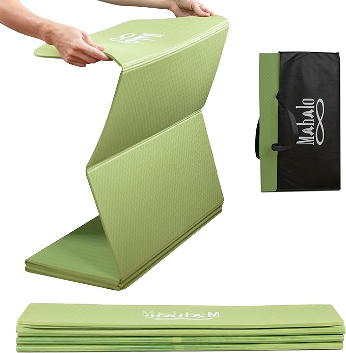 Foldable Yoga Mat + Carry Bag, 6mm 7-fold Workout Mat, Easy to Store, Anti-Slip Folding Exercise Mat for Yoga, Pilates, Home Workouts, and Floor Exercises