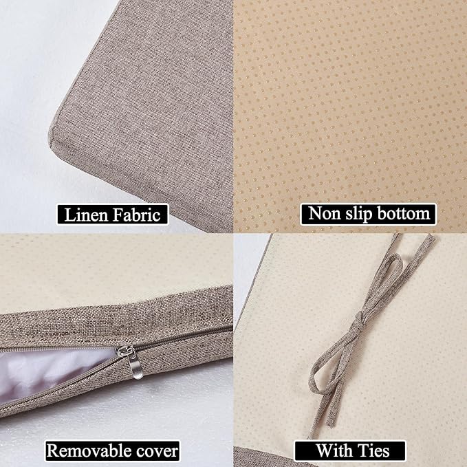 36 x 14 Inch Piano Bench Cushions for Indoor Furniture with Ties Non Slip Kitchen Dining Room Bench seat Cushion for Shoe Storage Ottoman Window Settee Pad,Khaki