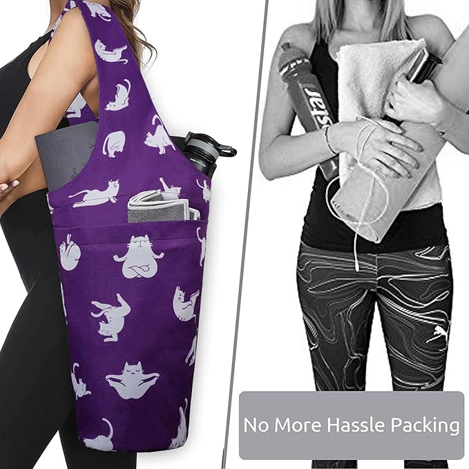 Fashion Printed Yoga Mat Bag with Large Side Pocket & Zipper Pocket Long Tote Yoga Bag Fit Most Size Mats - Holds More Yoga Accessories